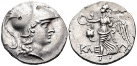 PAMPHYLIA. Side. Circa 145-125 BC. Tetradrachm (Silver, 28 mm, 15.90 g, 11 h), struck under the magistrate Kleuch... Head of Athena to right, wearing ...