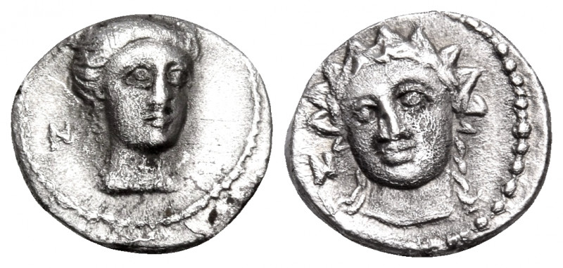 CILICIA. Nagidos. Circa 400-380 BC. Obol (Silver, 10 mm, 0.62 g, 6 h). N Head of...