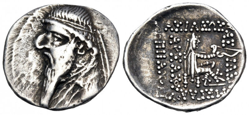 KINGS OF PARTHIA. Mithradates II, 121-91 BC. Drachm (Silver, 21 mm, 4.06 g, 2 h)...