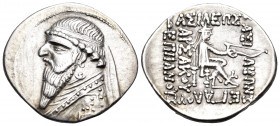 KINGS OF PARTHIA. Mithradates II, 121-91 BC. Drachm (Silver, 22 mm, 4.12 g, 11 h), Rhagai, c. 109-96/5. Diademed bust of Mithradates to left, wearing ...