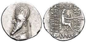 KINGS OF PARTHIA. Gotarzes I, 91-87 BC. Drachm (Silver, 19 mm, 4.25 g, 11 h), Rhagai. Diademed bust of Gotarzes I to left, wearing tiara decorated wit...