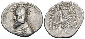 KINGS OF PARTHIA. Phraates III, 70/69-58/7 BC. Drachm (Silver, 22 mm, 3.97 g, 1 h), Rhagae, c. 62/1-58/7. Diademed bust of Phraates III to left, weari...