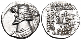 KINGS OF PARTHIA. Orodes II, circa 57-38 BC. Drachm (Silver, 19 mm, 4.08 g, 11 h), Ecbatana. Diademed and draped bust of Orodes II to left; to left, s...