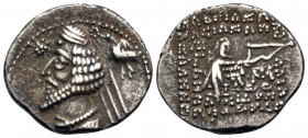 KINGS OF PARTHIA. Phraates IV, circa 38-2 BC. Drachm (Silver, 20 mm, 3.82 g, 12 h), Mithradatkart. Diademed bust of Phraates IV to left; behind, eagle...