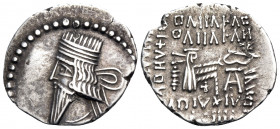 KINGS OF PARTHIA. Pakoros I, circa 78-120. Drachm (Silver, 21 mm, 3.53 g, 12 h), Ecbatana. Diademed and draped bust of Pakoros I to left. Rev. Debased...