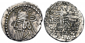 KINGS OF PARTHIA. Vologases IV, circa 147-191. Drachm (Silver, 20 mm, 3.61 g, 12 h), Ecbatana. Diademed bust of Vologases IV to left, wearing tiara. R...
