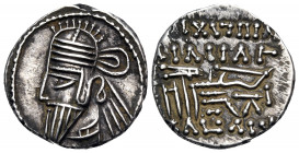 KINGS OF PARTHIA. Osroes II, circa AD 190. Drachm (Silver, 18 mm, 3.75 g, 12 h), Ecbatana. Diademed and draped bust of Osroes II to left, wearing tiar...