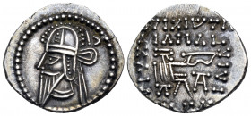 KINGS OF PARTHIA. Vologases VI, circa 208-228. Drachm (Silver, 20 mm, 3.86 g, 12 h), Ecbatana. wz ( in Aramaic ) Diademed bust of Vologases VI to left...