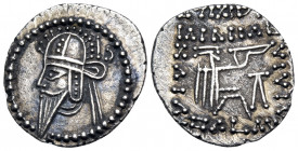 KINGS OF PARTHIA. Vologases VI, circa 208-228. Drachm (Silver, 20 mm, 3.43 g, 12 h), Ecbatana. wz (Aramaic) Diademed bust of Vologases VI to left, wea...