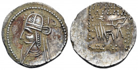 KINGS OF PARTHIA. Vologases VI, circa 208-228. Drachm (Silver, 19 mm, 3.79 g, 12 h), Ecbatana. Diademed and draped bust of Vologases VI to left, weari...
