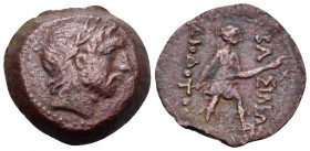 GRECO-BAKTRIAN KINGDOM. Diodotos II, circa 246-230 BC. (Bronze, 17 mm, 3.87 g, 6 h), mint B (probably Baktra). Laureate head of Zeus to right. Rev. ΒΑ...