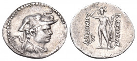 BAKTRIA, Greco-Baktrian Kingdom. Demetrios I, circa 200-185 BC. Obol (Silver, 13 mm, 0.70 g, 12 h), Panjhir. Diademed and draped bust of Demetrios I t...