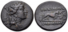 BAKTRIA, Greco-Baktrian Kingdom. Agathokles, circa 185-180 BC. Double Unit (Copper-Nickel, 22.5 mm, 8.93 g, 11 h). Draped bust of Dionysos to right, w...