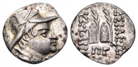 BAKTRIA, Greco-Baktrian Kingdom. Eukratides I, circa 170-145 BC. Obol (Silver, 11 mm, 0.63 g, 6 h), later 160s. Diademed and draped bust of Eukratides...