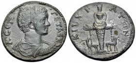 PHRYGIA. Cibyra. Geta, Caesar, 198-209. (Bronze, 31 mm, 15.32 g, 6 h). Λ• CEΠ• ΓETAC• KAI Draped and cuirassed bust of Geta to right. Rev. KIBYP-ATΩN ...