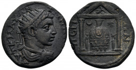 PAMPHYLIA. Perge. Elagabalus, 218-222. Diassarion (Bronze, 24 mm, 7.43 g, 12 h). AY K M AY ANTΩNINOC CEB Radiate, draped and cuirassed bust of Elagaba...