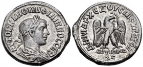 SYRIA, Seleucis and Pieria. Antioch. Philip II, 247-249. Tetradrachm (Billon, 26 mm, 11.78 g, 11 h), 248. AYTOK K M IOYΛI ΦIΛIΠΠOC CEB Laureate, drape...