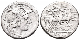 P. Aelius Paetus, 138 BC. Denarius (Silver, 19 mm, 3.85 g, 3 h), Rome. Helmeted head of Roma to right; behind, X. Rev. P · PAETVS / ROMA The Dioscuri,...