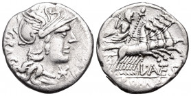 L. Antestius Gragulus, 136 BC. Denarius (Silver, 18 mm, 3.74 g, 11 h), Rome. GRAG Helmeted head of Roma to right; below chin, XVI monogram. Rev. L · A...