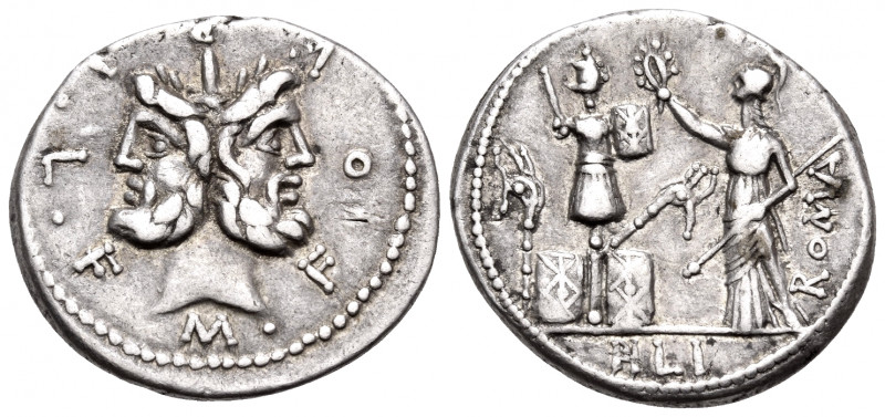 M. Furius L.f. Philus, 120 BC. Denarius (Silver, 19 mm, 3.89 g, 11 h), Rome. M F...