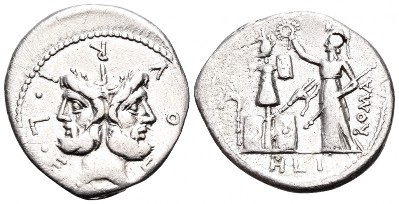 M. Furius L.f. Philus, 120 BC. Denarius (Silver, 20 mm, 3.83 g, 9 h), Rome. M FO...