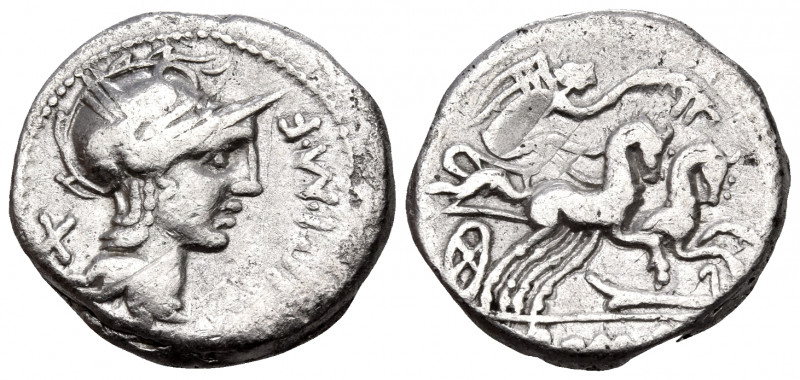 M. Cipius M.f, 115-114 BC. Denarius (Silver, 16 mm, 3.81 g, 7 h), Rome. M · CIPI...