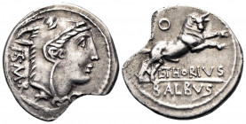 L. Thorius Balbus, 105 BC. Denarius (Silver, 20 mm, 3.75 g, 10 h), Rome. I · S · M · R Head of Juno Sospita to right, wearing goat's skin headdress. R...