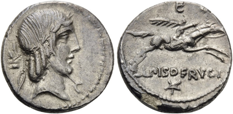 L. Calpurnius Piso Frugi, 90 BC. Denarius (Silver, 17 mm, 3.79 g, 5 h), Rome. La...