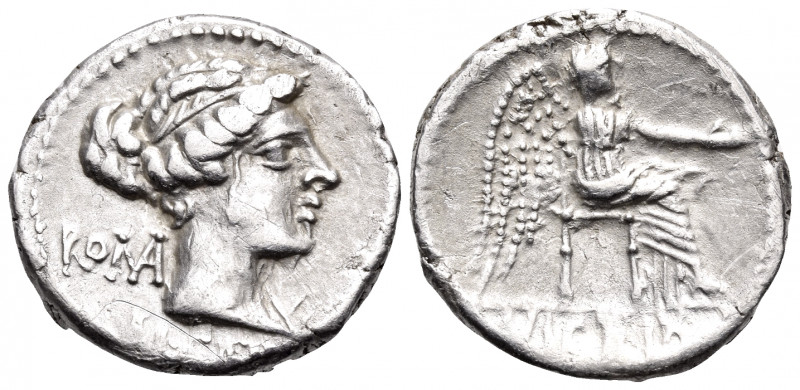 M. Porcius Cato, 89 BC. Denarius (Silver, 19 mm, 3.96 g, 11 h), Rome. RO(MA) / M...