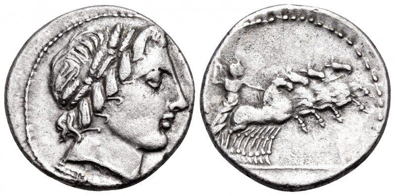 Anonymous, 86 BC. Denarius (Silver, 18 mm, 3.95 g, 12 h), Rome. Laureate head of...