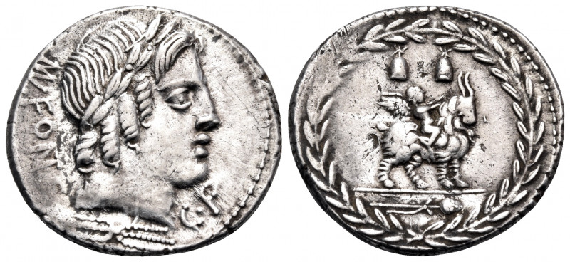 Mn. Fonteius C.f, 85 BC. Denarius (Silver, 20 mm, 4.13 g, 6 h), Rome. (MN) FO(NT...