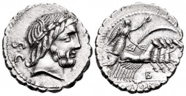 Q. Antonius Balbus, 83-82 BC. Denarius (Silver, 18 mm, 3.79 g, 6 h), Rome. Laureate head of Jupiter to right; behind neck, S · C. Rev. Q · (ANT)O · B(...