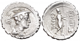 C. Mamilius Limetanus, 82 BC. Denarius Serratus (Silver, 20 mm, 3.97 g, 7 h), Rome. Draped bust of Mercury to right, wearing winged petasos and with c...