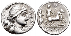 L. Farsuleius Mensor, 76 BC. Denarius (Silver, 18 mm, 3.88 g, 4 h), Rome. S · C - MENSOR Diademed and draped bust of Libertas to right, wearing pearl ...