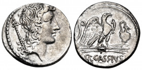 C. Cassius Longinus, 55 BC. Denarius (Silver, 18 mm, 3.88 g, 8 h), Rome. Head of Genius Populi Romani to right; behind, scepter. Rev. Q · CASSIVS Eagl...