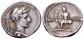Octavian, Autumn 30 - summer 29 BC. Denarius (Silver, 19 mm, 3.51 g, 2 h), Rome(?), autumn 30 - summer 29 BC. Laureate bust of Octavian, as Jupiter Te...