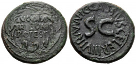 Augustus, 27 BC-AD 14. Dupondius (Bronze, 28 mm, 13.44 g, 7 h), Rome, struck under the moneyer C. Cassius Celer, 16 BC. AVGVSTVS TRIBVNIC POTEST in th...
