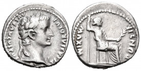 Tiberius, 14-37. Denarius (Silver, 18 mm, 3.57 g, 12 h), "Tribute Penny" type, Lugdunum, c. 15-18. TI CAESAR DIVI AVG F AVGVSTVS Laureate head of Tibe...