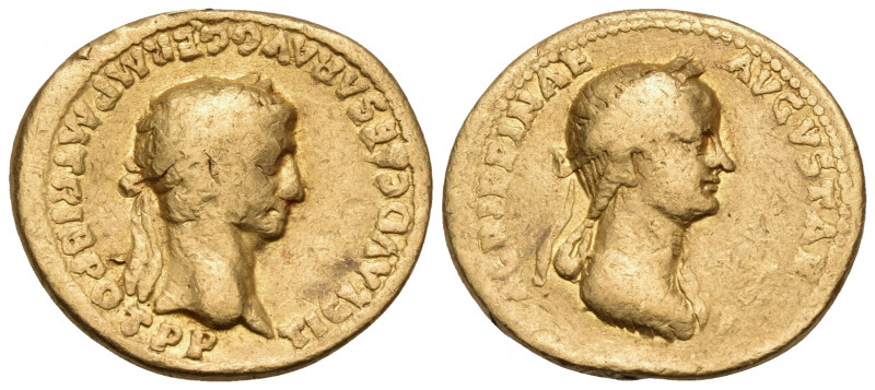 Claudius, with Agrippina Junior, 41-54. Aureus (Gold, 20 mm, 7.61 g, 6 h), Rome,...