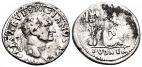 Vespasian, 69-79. Denarius (Silver, 18 mm, 3.17 g, 7 h), Rome, 69-70. IMP CAESAR VESPASIANVS AVG Laureate head of Vespasian to right. Rev. IVDAEA Juda...