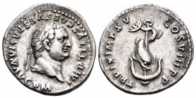 Titus, 79-81. Denarius (Silver, 19 mm, 3.16 g, 11 h), Rome, January - June 80. IMP TITVS CAESAR VESPASIAN AVG P M Laureate head of Titus to right. Rev...