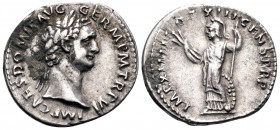 Domitian, 81-96. Denarius (Silver, 20 mm, 3.45 g, 7 h), Rome, 87-88. IMP CAES DOMIT AVG GERM P M TR P VI Laureate head of Domitian to right. Rev. IMP ...