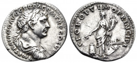 Trajan, 98-117. Denarius (Silver, 19 mm, 3.09 g, 6 h), Rome, 106-107. IMP TRAIANO AVG GER DAC P M TR P COS V P P Laureate, draped and cuirassed bust o...