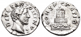 Divus Antoninus Pius, died 161. Denarius (Silver, 18 mm, 3.19 g, 6 h), Consecration issue, struck under Marcus Aurelius and Lucius Verus, Rome, 161. D...