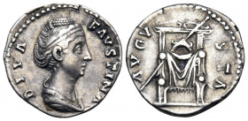 Diva Faustina Senior, died 140/1. Denarius (Silver, 17 mm, 3.03 g), struck under her husband Antoninus Pius, Rome, 146-161. DIVA FAVSTINA Draped bust ...