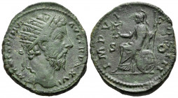 Marcus Aurelius, 161-180. Dupondius (Bronze, 27 mm, 9.61 g, 6 h), Rome, 172. M ANTONINVS AVG TR P XXVI Radiate head of Marcus Aurelius to right. Rev. ...