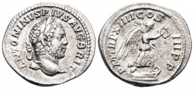 Caracalla, 198-217. Denarius (Silver, 19 mm, 3.27 g, 7 h), Rome, 211. ANTONINVS PIVS AVG BRIT Laureate head of Caracalla to right. Rev. P M TR P XIIII...