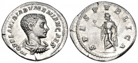 Diadumenian, as Caesar, 217-218. Denarius (Silver, 21 mm, 3.52 g, 6 h), struck under Macrinus, Rome, 218. M OPEL ANT DIADVMENIAN CAES Bare-headed, dra...