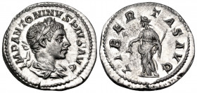 Elagabalus, 218-222. Denarius (Silver, 20 mm, 3.62 g, 12 h), Rome, 220-222. IMP ANTONINVS PIVS AVG Laureate and draped bust of Elagabalus to right. Re...