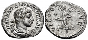 Elagabalus, 218-222. Denarius (Silver, 19 mm, 2.67 g, 5 h), Rome, 220-222. IMP ANTONINVS PIVS AVG Laureate and draped bust of Elagabalus to right. Rev...